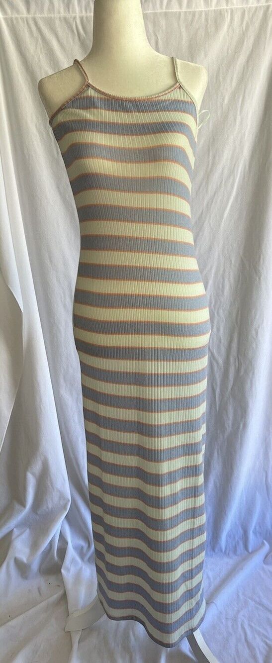 Freshman 1996 Striped Ribbed Knit Cami Dress Spaghetti Strap Maxi med